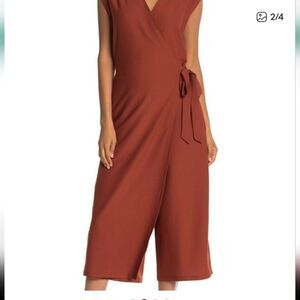 Eileen Fisher Deep Pekoe Washable Crepe Wrap Front Jumpsuit Large